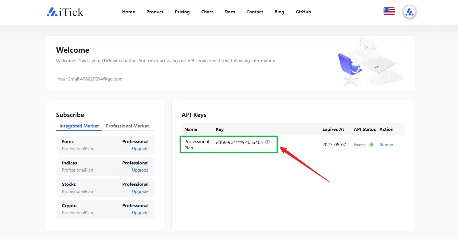 iTick Website Dashboard